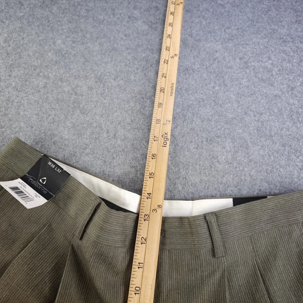 Claiborne Pants Mens 36x32 Olive Pinstripe Pleated Cuffed NWT Stretch Trouser